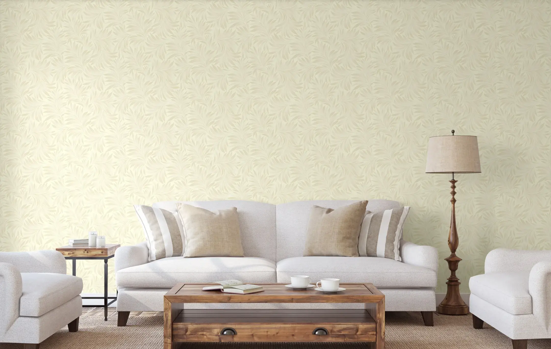 Cream Embossed Wallpaper – Flocked Velvet (7812-2)